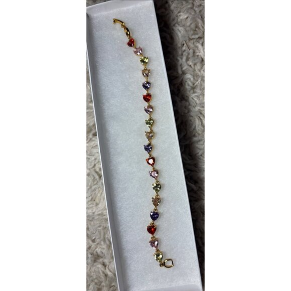 Round Cut Lab-Created Multi Stone Tennis Bracelet 14K Yellow Gold Plated 8in - Picture 2 of 10